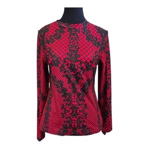 SHEIN Red and Black Patterned Long Sleeve Top Size Med